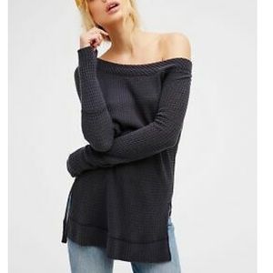 Free People Kate Waffle Thermal Top Black